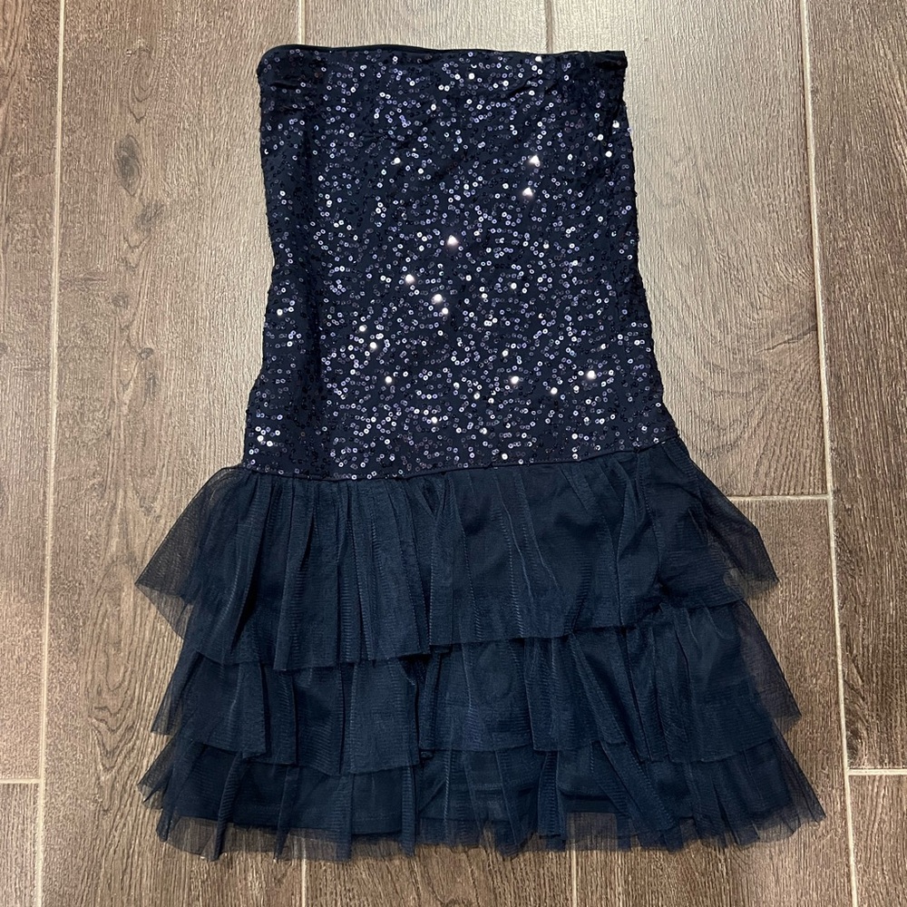 NWT Abercrombie Navy Sequin Strapless Dress - size L/14